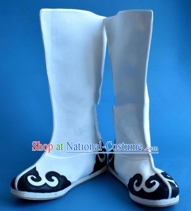 Chinese Traditional Beijing Opera Takefu Shoes Ancient Taoist Swordsman White Boots for Men