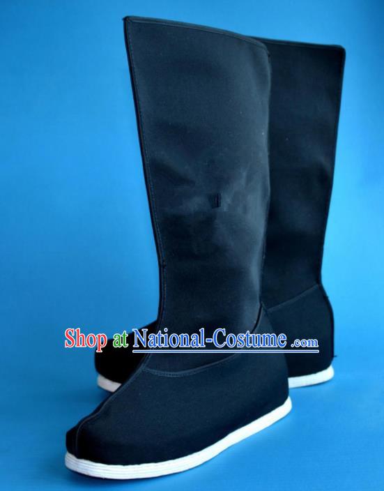 Chinese Traditional Beijing Opera Takefu Shoes Ancient Swordsman Black Cloth Boots for Men