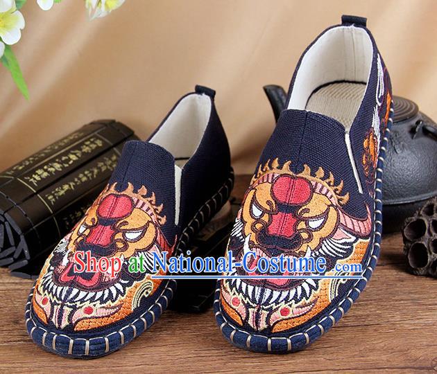 Chinese National Shoes Traditional Cloth Shoes Embroidery Navy Shoes for Men