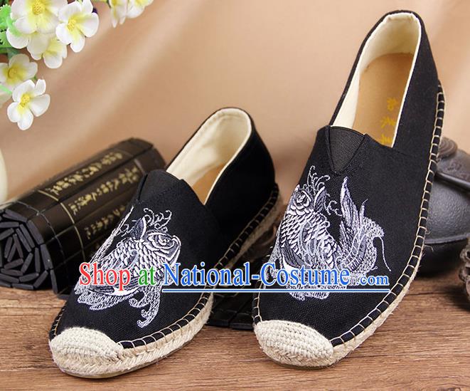 Chinese National Shoes Traditional Black Cloth Shoes Embroidery Martial Arts Shoes for Men