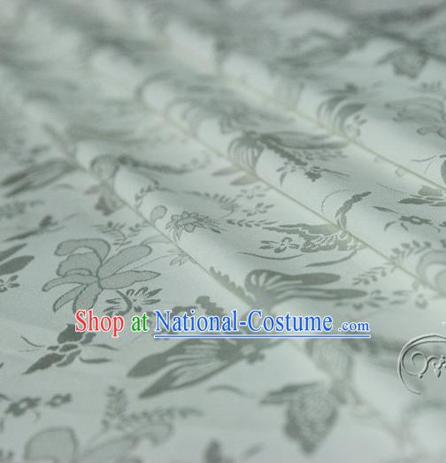 Asian Chinese Traditional White Jacquard Silk Fabric Ancient Hanfu Brocade Fabric Drapery Material