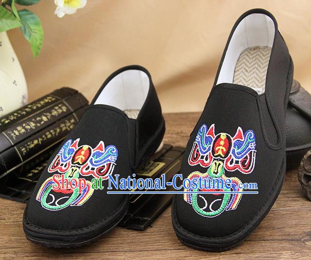 Chinese National Shoes Traditional Black Cloth Shoes Embroidery Facial Makeup Shoes for Men