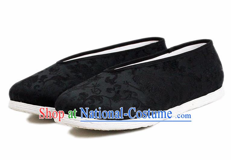 Chinese National Shoes Traditional Cloth Shoes Black Satin Shoes for Men