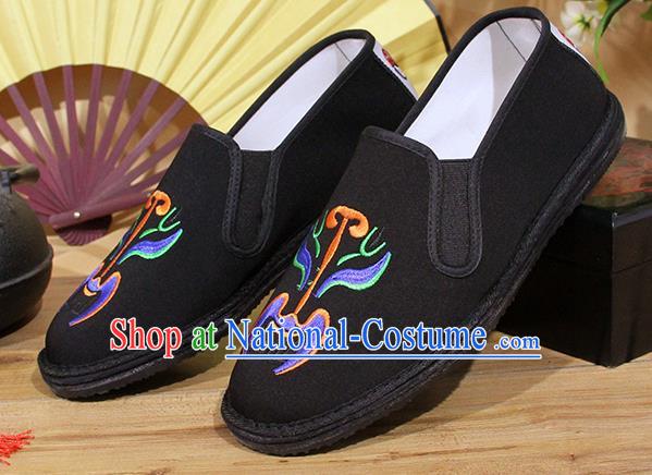 Chinese National Shoes Traditional Embroidery Martial Arts Cloth Shoes Black Shoes for Men