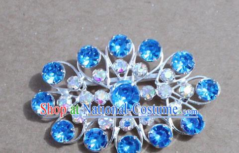 Chinese Traditional Peking Opera Diva Accessories Ancient Princess Blue Crystal Brooch for Women