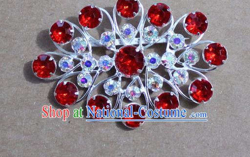 Chinese Traditional Peking Opera Diva Accessories Ancient Princess Red Crystal Brooch for Women