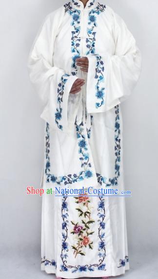 Chinese Traditional Peking Opera Diva White Costumes Ancient Princess Embroidered Cloak for Women