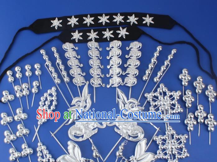 Chinese Traditional Peking Opera Actress Hair Accessories Ancient Sliver Hairpins Complete Set for Women