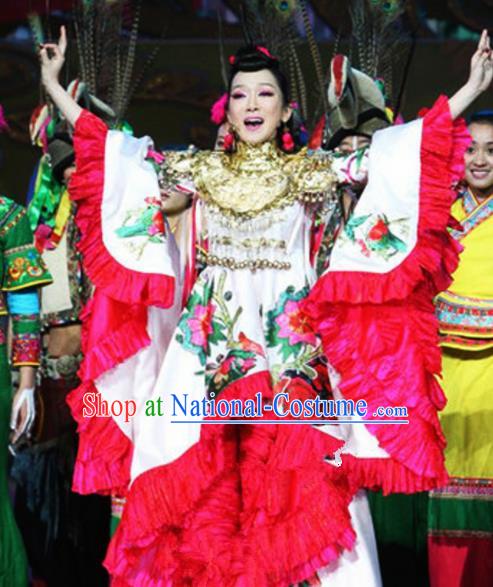 Chinese Traditional Classical Dance Costumes Ancient Folk Dance Flowers Dress for Women