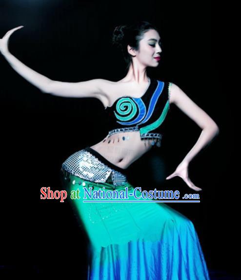 Chinese Traditional Ethnic Costumes Dai Minority Nationality Peacock Dance Dress for Women