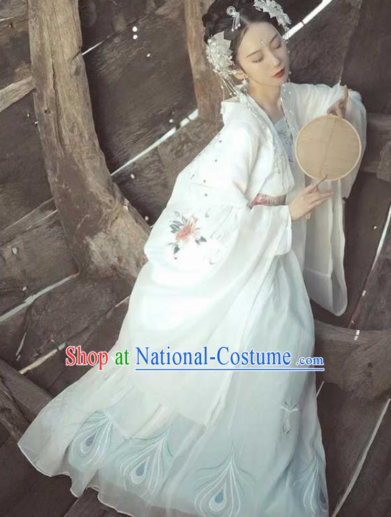 Traditional Chinese Tang Dynasty Imperial Consort Hanfu Dress Ancient Peri Goddess Chang-E Embroidered Costumes for Women