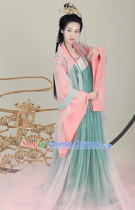 Traditional Chinese Tang Dynasty Princess Costumes Ancient Fairy Dress and Headpiece for Women