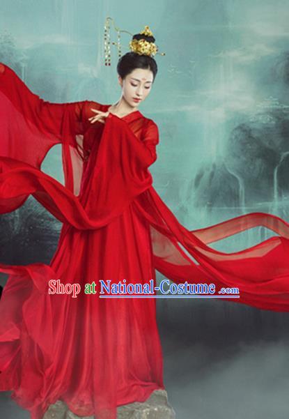 Traditional Chinese Ancient Imperial Consort Wedding Red Costumes and Headpiece for Women