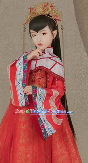 Traditional Chinese Ancient Princess Costumes and Headpiece Complete Set for Kids