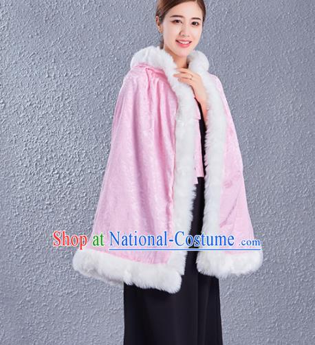 Traditional Chinese Ancient Princess Costumes Pink Satin Short Cloak for Women