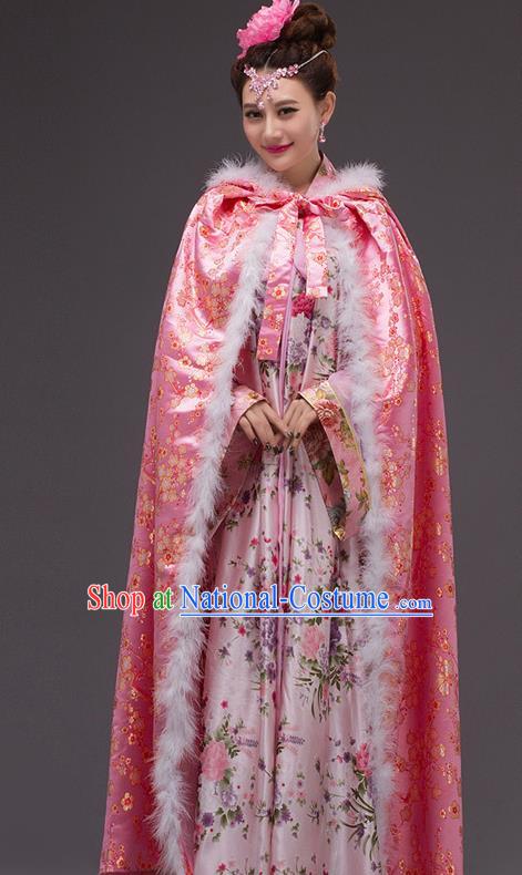 Chinese Traditional Costumes Ancient Peri Princess Hanfu Pink Cloak for Women