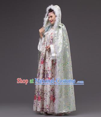 Chinese Traditional Costumes Ancient Peri Princess Hanfu Green Cloak for Women