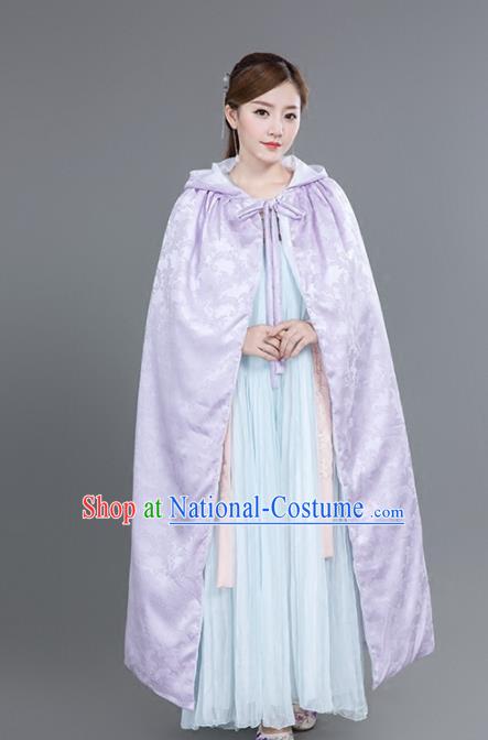 Chinese Traditional Costumes Ancient Princess Hanfu Purple Satin Cloak for Women