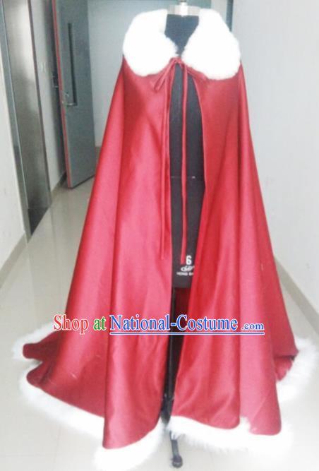 Chinese Traditional Costumes Ancient Princess Hanfu Red Brocade Long Cloak for Women