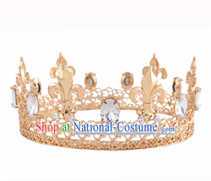 Baroque Style Hair Accessories Queen Crystal Golden Royal Crown for Women