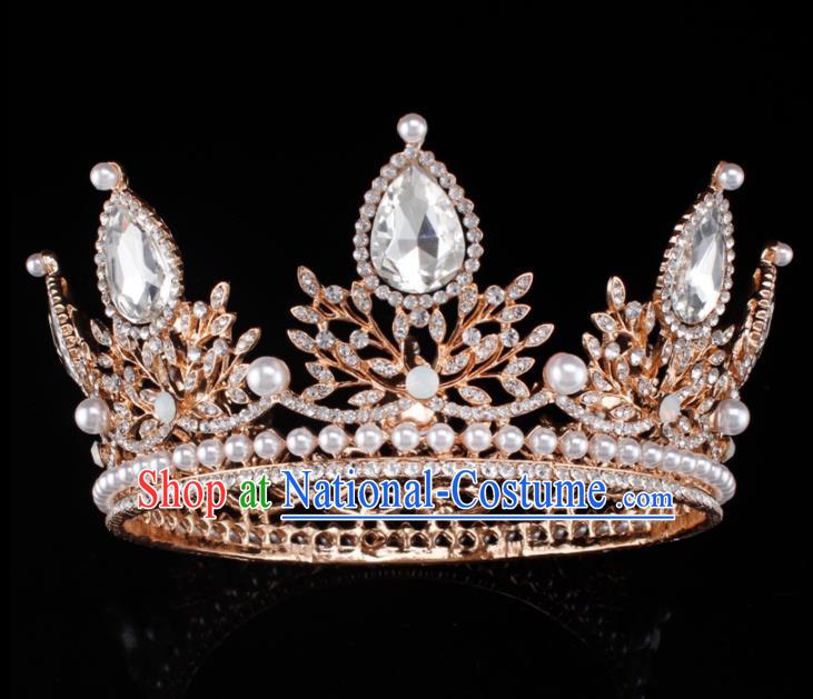 Baroque Wind Hair Accessories Princess Retro Crystal Pearls Golden Royal Crown for Women