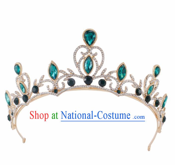 Baroque Wind Hair Accessories Princess Retro Green Crystal Golden Royal Crown for Women