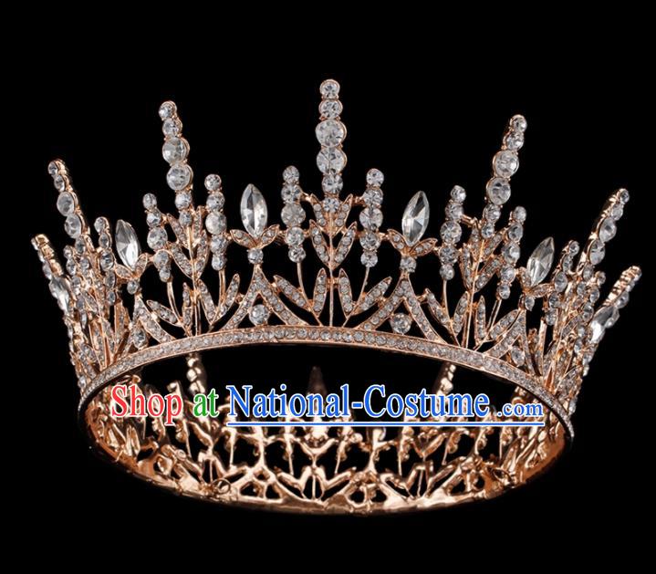 Baroque Wind Hair Accessories Bride Retro Golden Crystal Royal Crown for Women