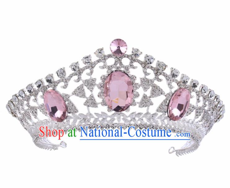 Top Grade Baroque Bride Retro Hair Accessories Princess Pink Crystal Royal Crown for Women