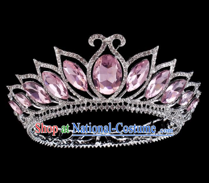 Top Grade Baroque Princess Retro Hair Accessories Bride Pink Crystal Round Royal Crown for Women