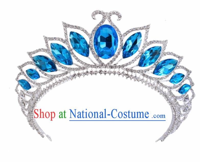 Top Grade Baroque Princess Retro Hair Accessories Bride Blue Crystal Royal Crown for Women