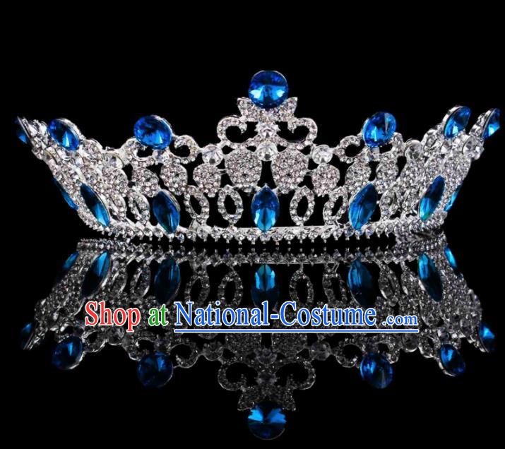 Baroque Wind Hair Accessories Bride Retro Blue Rhinestone Royal Crown for Women