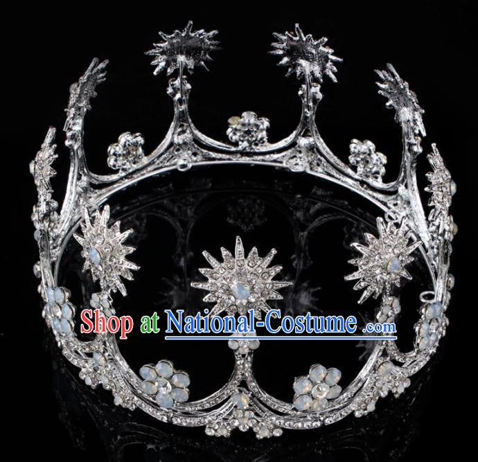 Top Grade Baroque Princess Retro Round Royal Crown Bride Crystal Wedding Hair Accessories for Women