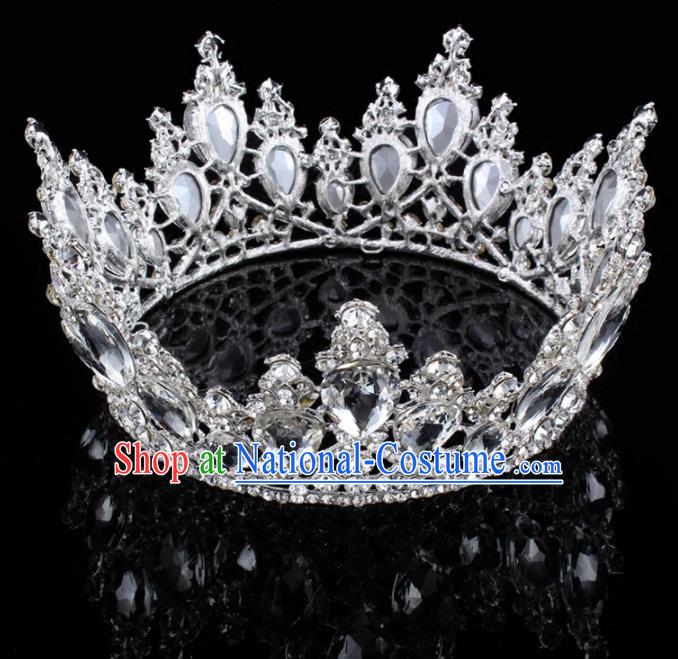 Top Grade Baroque Princess Retro Round Royal Crown Bride Crystal Wedding Hair Accessories for Women