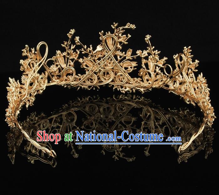 Handmade Wedding Golden Royal Crown Baroque Retro Hair Accessories for Women