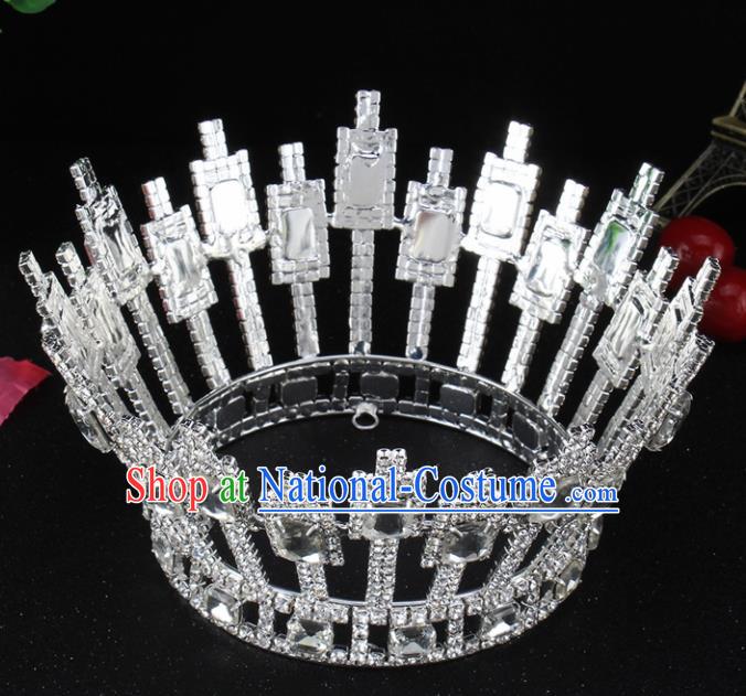 Top Grade Baroque Handmade Crystal Round Royal Crown Bride Retro Wedding Hair Accessories for Women