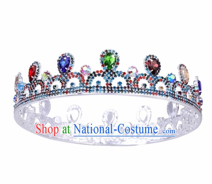 Handmade Wedding Bride Hair Accessories Baroque Princess Retro Colorful Crystal Round Royal Crown for Women