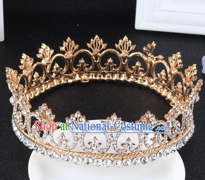 Top Grade Retro Crystal Round Golden Royal Crown Baroque Queen Wedding Bride Hair Accessories for Women