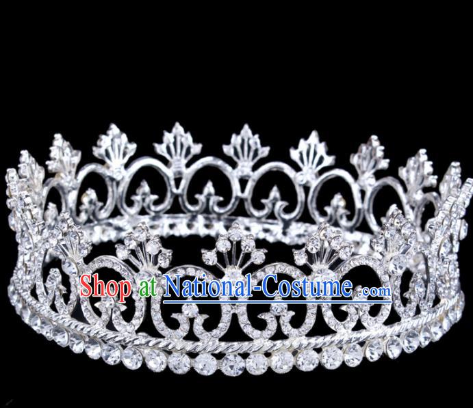 Top Grade Retro Crystal Round Royal Crown Baroque Queen Wedding Bride Hair Accessories for Women