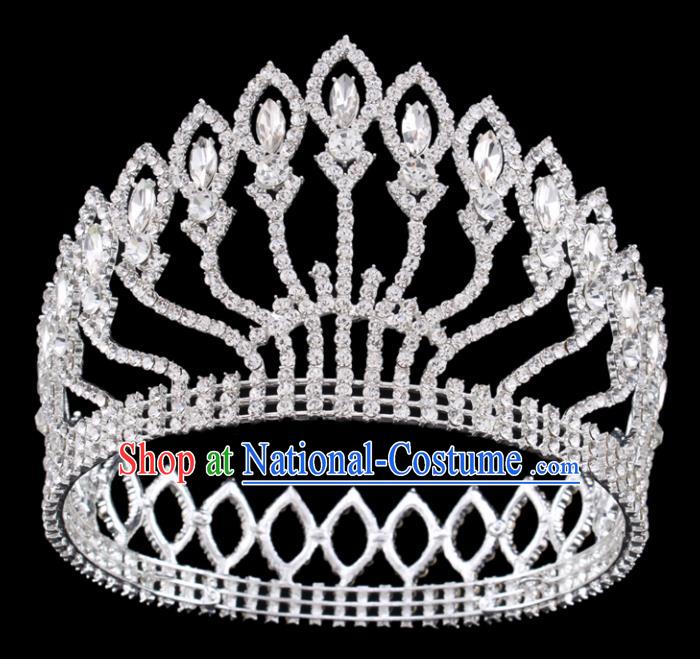 Handmade Top Grade Queen Crystal Round Royal Crown Baroque Bride Retro Wedding Hair Accessories for Women