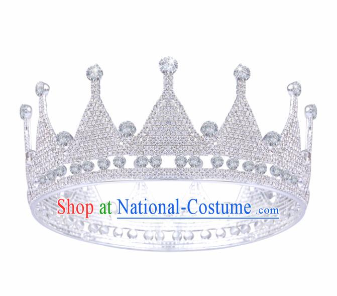 Handmade Top Grade Princess Crystal Round Royal Crown Baroque Bride Retro Wedding Hair Accessories for Women