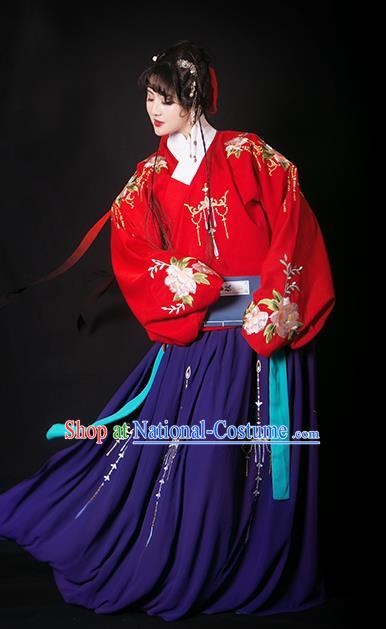 Traditional Chinese Ming Dynasty Nobility Lady Costumes Ancient Princess Embroidered Dress for Rich