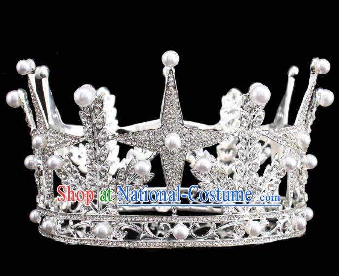 Handmade Bride Wedding Hair Jewelry Accessories Baroque Queen Argent Royal Crown for Women