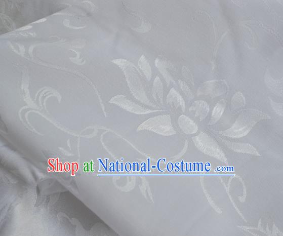 Asian Chinese Traditional Fabric Lotus Pattern Design White Brocade Fabric Chinese Costume Silk Fabric Material