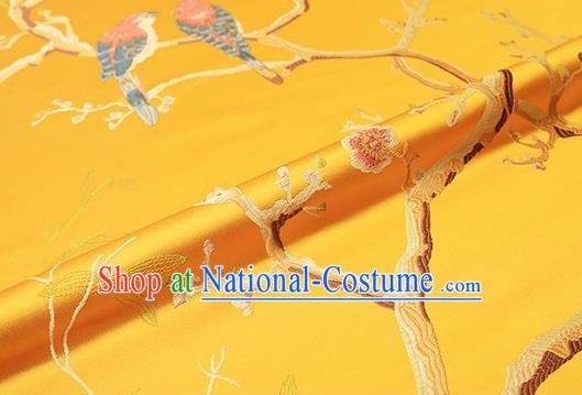 Asian Chinese Golden Brocade Fabric Traditional Peach Blossom Pattern Design Satin Cushion Silk Fabric Material