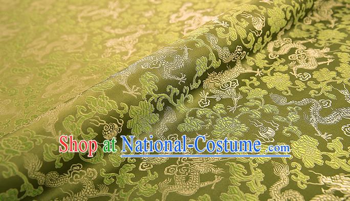 Asian Chinese Olive Green Brocade Fabric Traditional Dragons Pattern Design Satin Pillow Silk Fabric Material