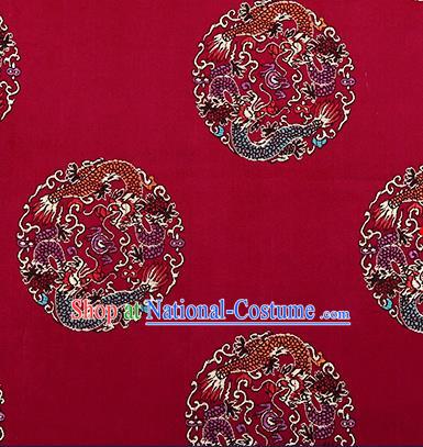 Traditional Chinese Wine Red Brocade Fabric Asian Dragons Pattern Design Satin Cushion Silk Fabric Material