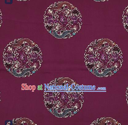 Traditional Chinese Purple Brocade Fabric Asian Dragons Pattern Design Satin Cushion Silk Fabric Material