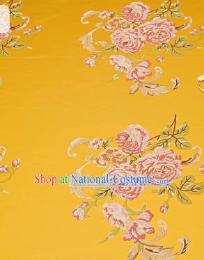 Chinese Traditional Yellow Brocade Fabric Asian Peony Pattern Design Satin Cushion Silk Fabric Material