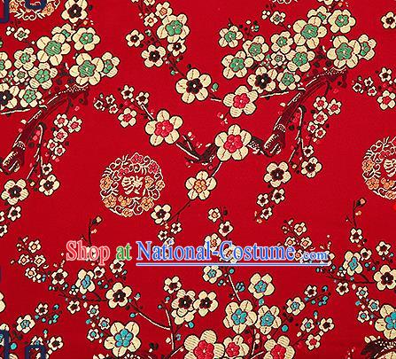 Chinese Traditional Purplish Red Brocade Fabric Classical Plum Blossom Pattern Design Satin Tang Suit Silk Fabric Material