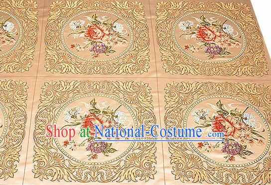 Chinese Traditional Golden Brocade Fabric Asian Embroidery Peony Pattern Design Satin Cushion Silk Fabric Material